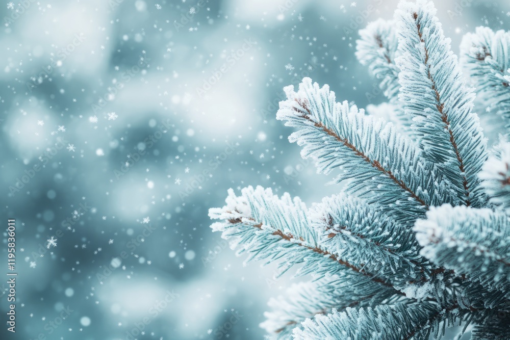 Snowy pine tree scene with frost covered branches in winter. Snowy pine tree scene with frost covered branches in winter.