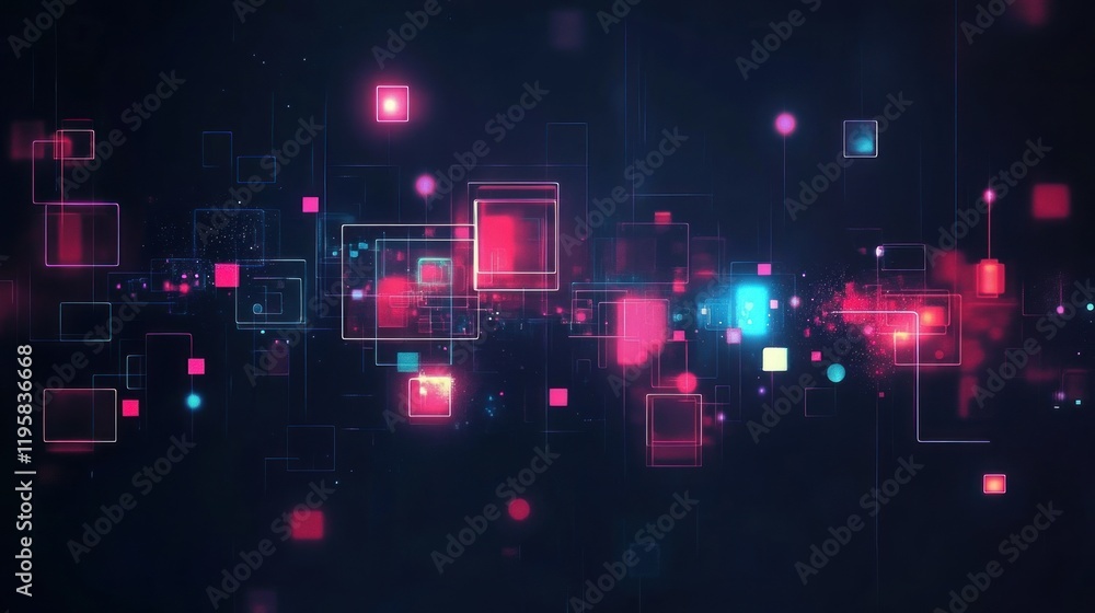 Abstract Digital Network Glowing Squares And Lines Abstract Digital Network Glowing Squares And Lines