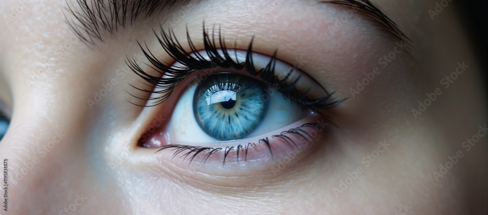 Obraz premium Stunning close-up portrait featuring a beautiful blue eye with long eyelashes