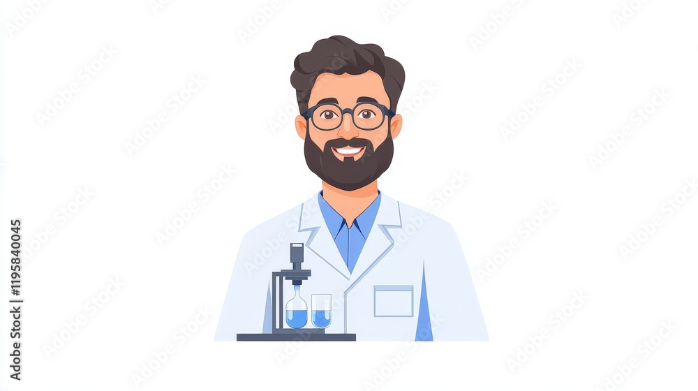 Laboratory scientist with beard and glasses working with advanced equipment symbolizing innovation research and modern scientific advancements in a clean clinical environment Laboratory scientist with beard and glasses working with advanced equipment symbolizing innovation research and modern scientific advancements in a clean clinical environment