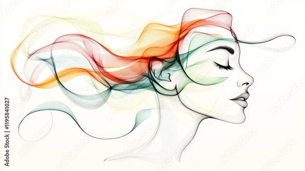Dynamic artistic line drawing of a woman’s profile surrounded by vibrant multicolored lines embodying creative energy movement and abstract beauty Dynamic artistic line drawing of a woman’s profile surrounded by vibrant multicolored lines embodying creative energy movement and abstract beauty