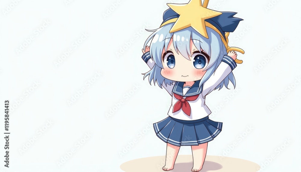 4K HD Wallpaper of Anime chibi character in a sailor outfit, holding a starfish above their head. Anime Background. HD Backgrounds 4K HD Wallpaper of Anime chibi character in a sailor outfit, holding a starfish above their head. Anime Background. HD Backgrounds