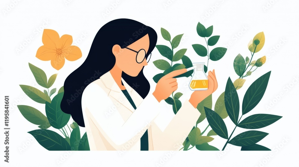 Woman scientist examining plant samples in a lush laboratory setting with vibrant greenery and natural light highlighting eco friendly innovation and sustainable research Woman scientist examining plant samples in a lush laboratory setting with vibrant greenery and natural light highlighting eco friendly innovation and sustainable research