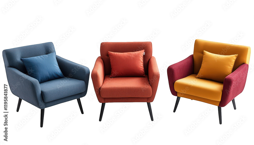 Fototapeta premium Stylish Armchairs Modern Furniture Home Decor Living Room Set Colorful Upholstery Cozy Seating