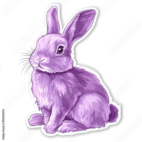 Modern Minimal Purple Rabbit Sticker on White Background photo