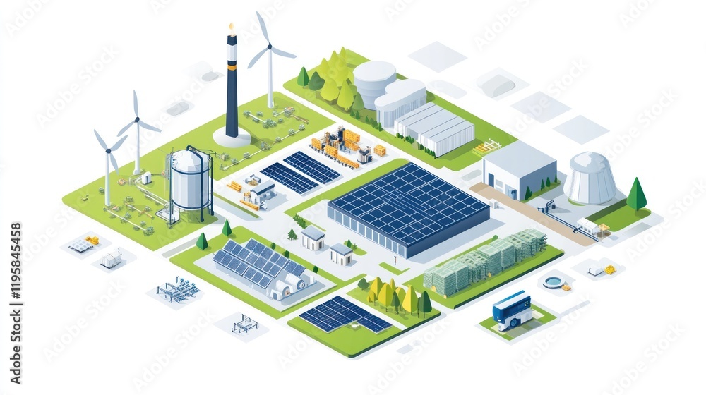Naklejka premium Sustainable Energy Complex Integrated Renewable Resources