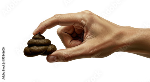 Hand & Fingers holding a piece of poop, turd fecal matter, gross feces, isolate transparent png