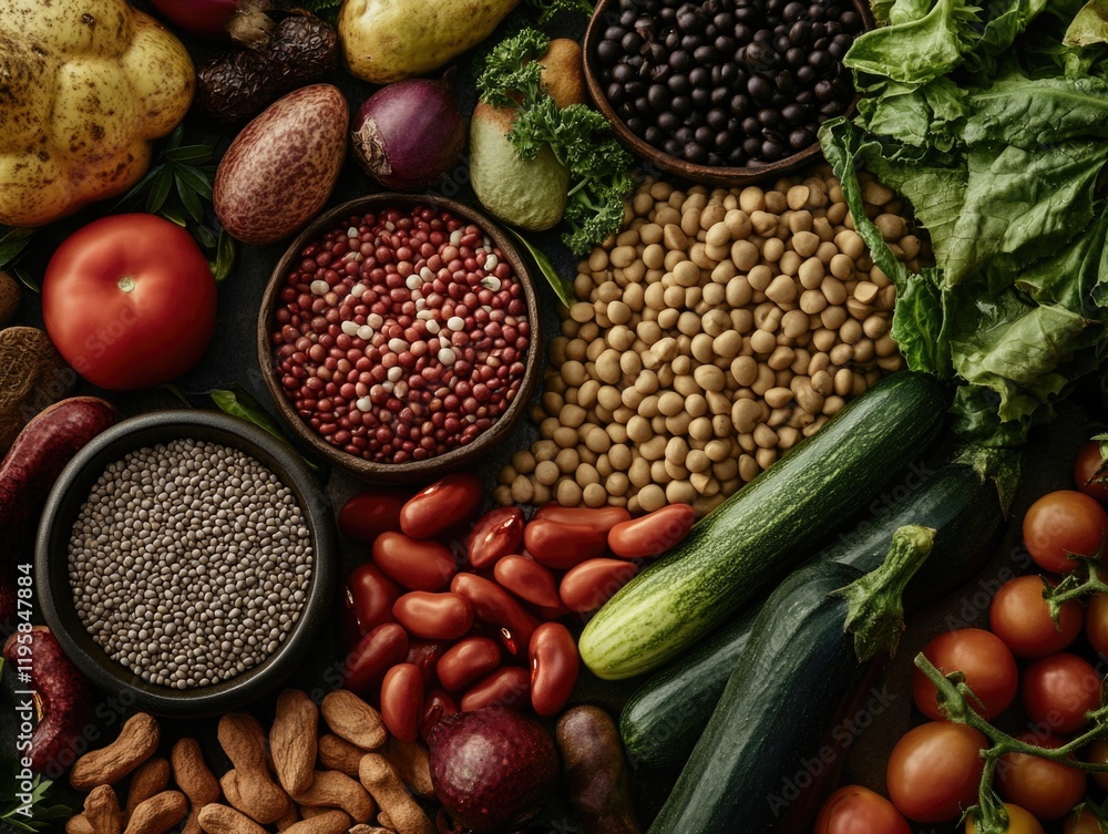 Naklejka premium Fresh organic produce in bowls, ready for a salad or a healthy meal.