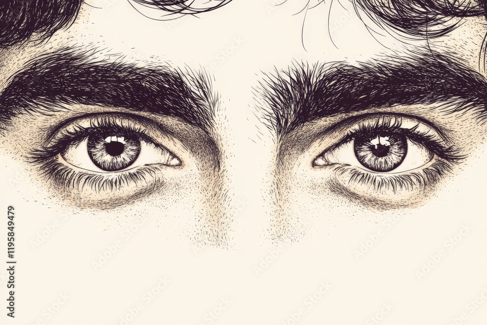 Fototapeta premium Hyper detailed artistic sketch of intense male eyes showcasing deep emotion raw texture and striking monochromatic abstraction