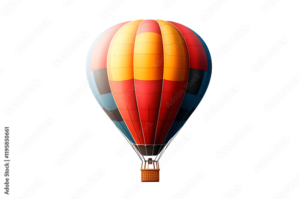 Fototapeta premium Vibrant hot-air balloon isolated on transparent background PNG for creative design projects and travel-themed visual content