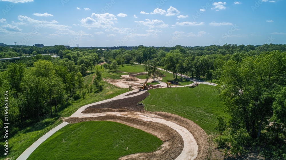 Obraz premium Aerial View Of Park Construction Under Sunny Skies