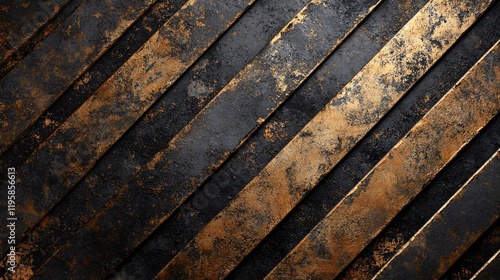 Diagonal metallic stripes with a mix of black and gold textures on a surface