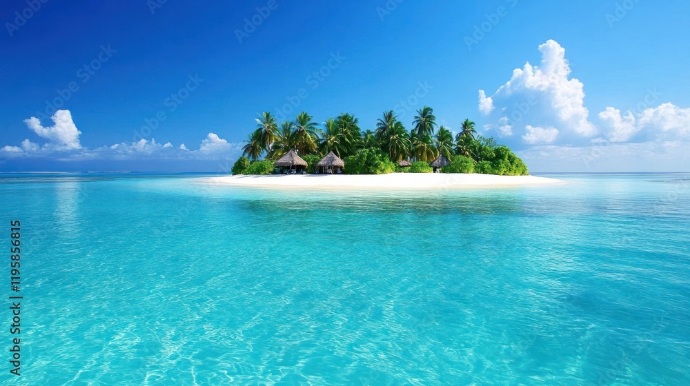 Fototapeta premium Tropical Island Paradise with White Sand Beach and Palm Trees