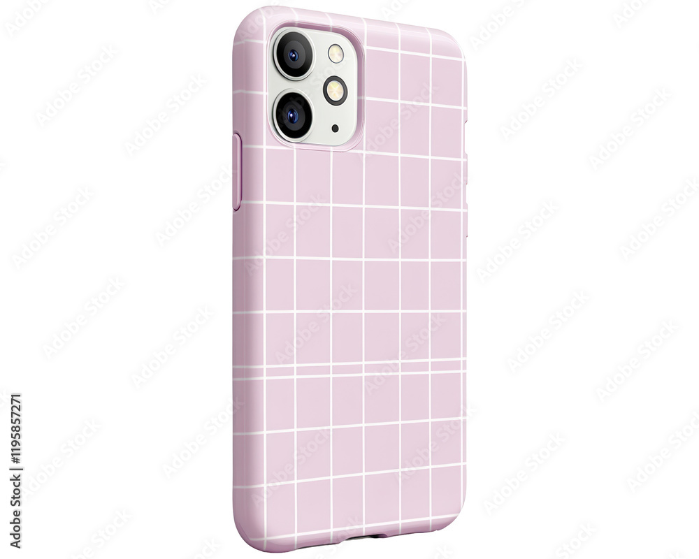 Isolated Pink Phone Case with White Grid Pattern Isolated Pink Phone Case with White Grid Pattern