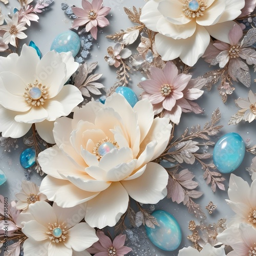 Opal inspired florals with shimmering metallic photo