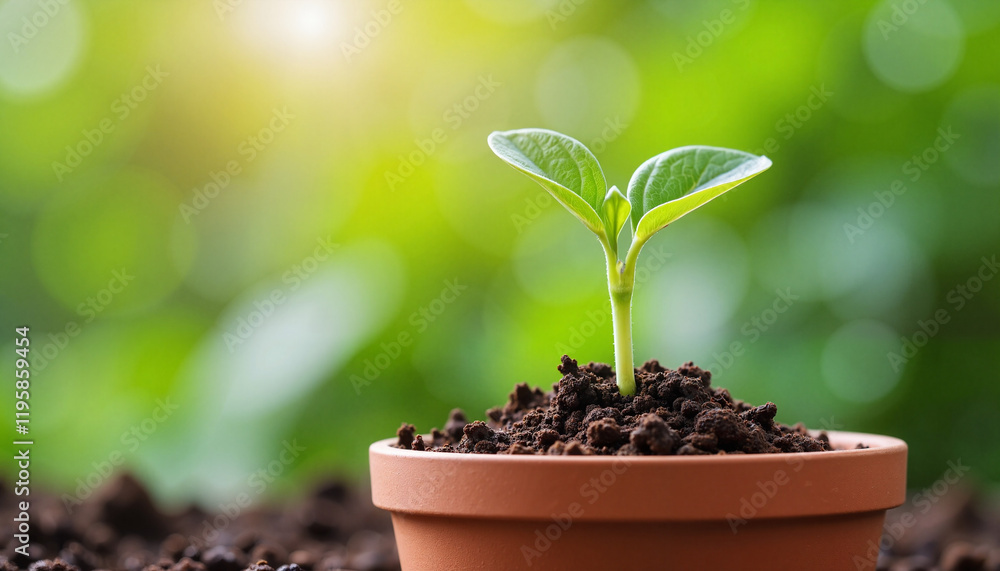 Vibrant bean sprouting in pot with soil, symbol of growth, Germination Process Vibrant bean sprouting in pot with soil, symbol of growth, Germination Process