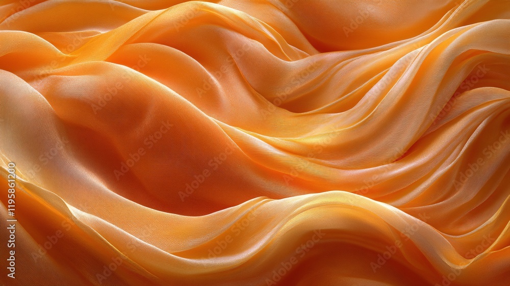 Fototapeta premium Flowing orange fabric creates an elegant texture and depth in soft drapery