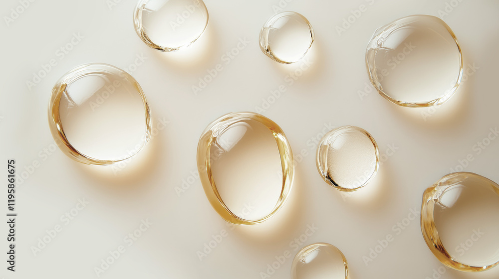 Translucent water droplets on smooth surface with soft shadows Translucent water droplets on smooth surface with soft shadows