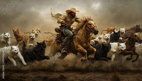 Herding Cats Cowboys herd cats like a rodeo with horses