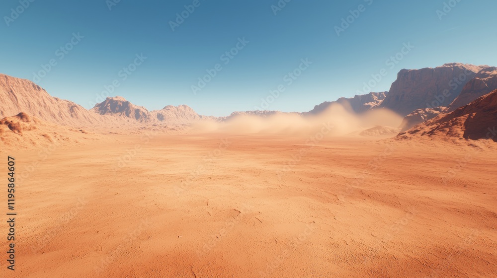 Martian desert landscape, dust storm, mountains, barren, exploration Martian desert landscape, dust storm, mountains, barren, exploration