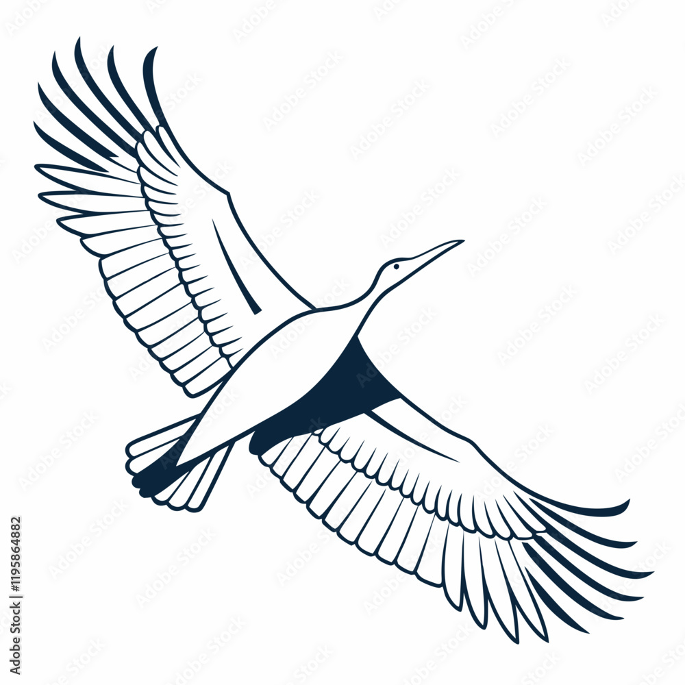 Soaring Crane Line Art, Flying Bird Vector Soaring Crane Line Art, Flying Bird Vector