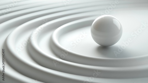 Fototapeta Naklejka Na Ścianę i Meble -  Abstract white installation with a sphere rolling on curved lane with soft shadows, 3d rendering illustration