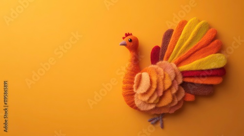 Colorful felt turkey on orange background. photo