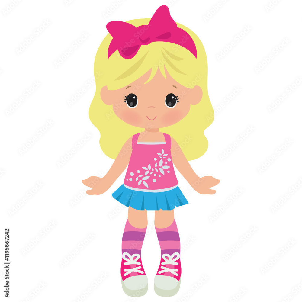 Cute little summer girl vector cartoon illustration Cute little summer girl vector cartoon illustration
