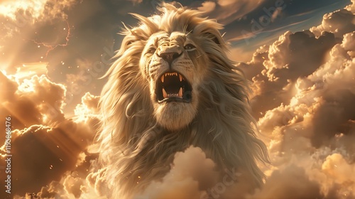 Majestic lion king roars with fiery mane in stunning 3d art depicting regal power and ferocity photo