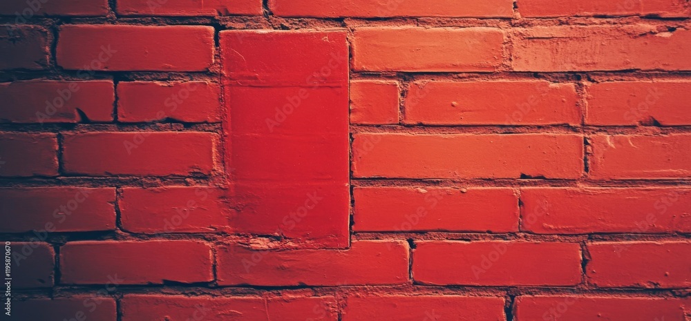 A vibrant red brick wall with a rectangular patch in the center, showcasing bold textures and urban architectural details A vibrant red brick wall with a rectangular patch in the center, showcasing bold textures and urban architectural details