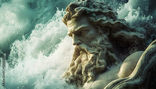 In ancient Greek mythology, Poseidon reigns as the supreme deity of the sea, commanding its mighty forces with unrivaled power. Mythology. Illustration photo