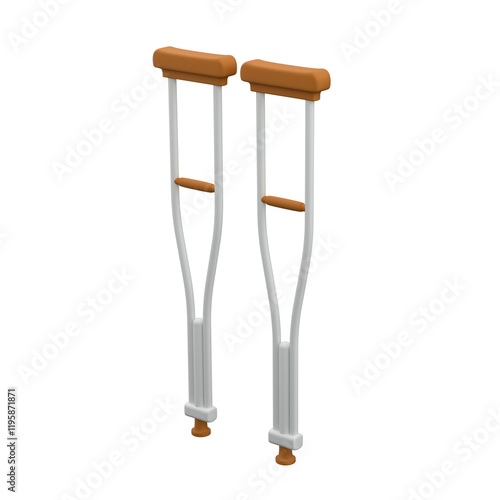 A pair of underarm crutches with padded top isolated on a white background, 3d illustration photo