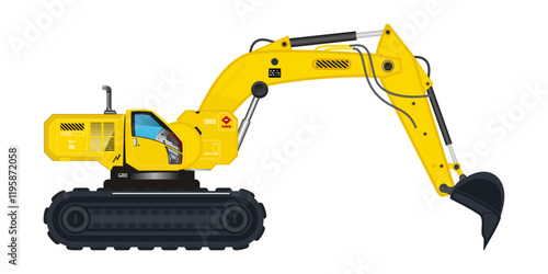 Excavator vehicle bucket heavy tools futuristic model 3D vector illustration