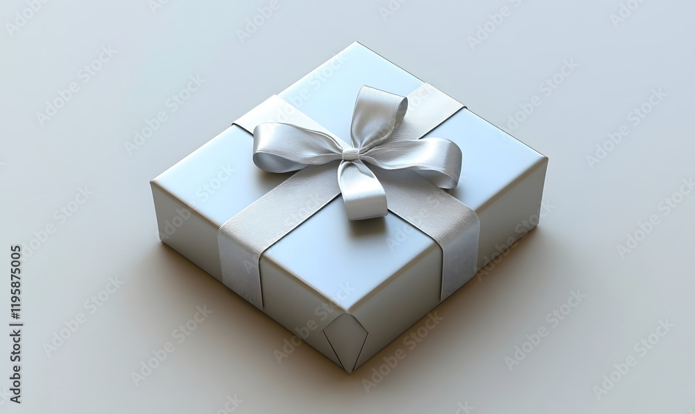 Obraz premium Silver gift box with satin ribbon bow.