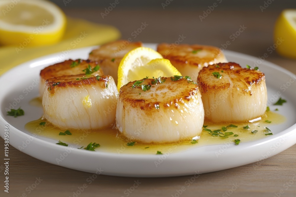 Seared scallops served with lemon and herbs create a delicious seafood dish for any occasion Seared scallops served with lemon and herbs create a delicious seafood dish for any occasion
