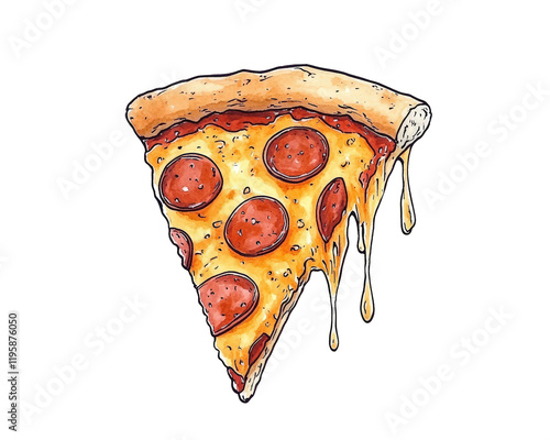 Isolated Slice of Pepperoni Pizza with Dripping Cheese