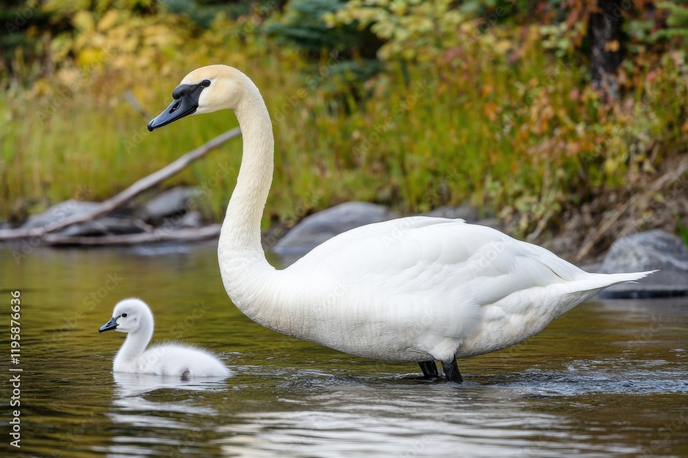 Trumpeter Swan. Majestic Cygnet Trumpeting its Beauty at White Water Lake Trumpeter Swan. Majestic Cygnet Trumpeting its Beauty at White Water Lake
