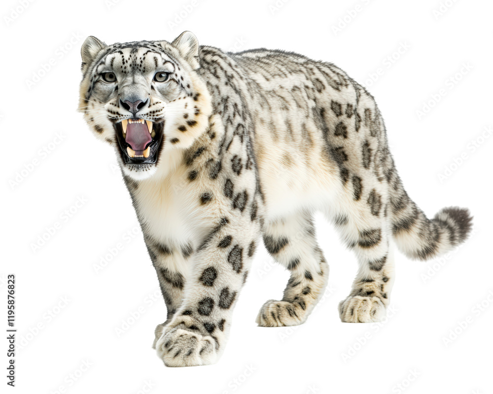 Fototapeta premium Isolated Snow Leopard Growling