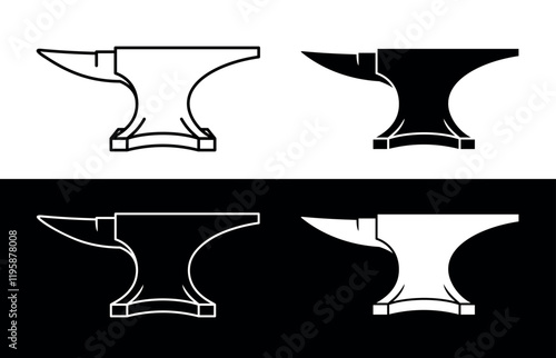 Anvil icon. Attribute of a blacksmith or forge. Symbol of forging weapons or armor. Place of forging iron or metal. Blacksmith tool.