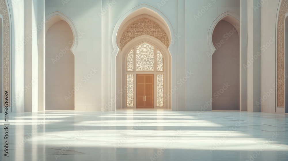 A serene architectural scene featuring an elegant Arab arch and a mosque entrance, bathed in soft sunlight, evoking a peaceful Ramadan ambiance. A serene architectural scene featuring an elegant Arab arch and a mosque entrance, bathed in soft sunlight, evoking a peaceful Ramadan ambiance.