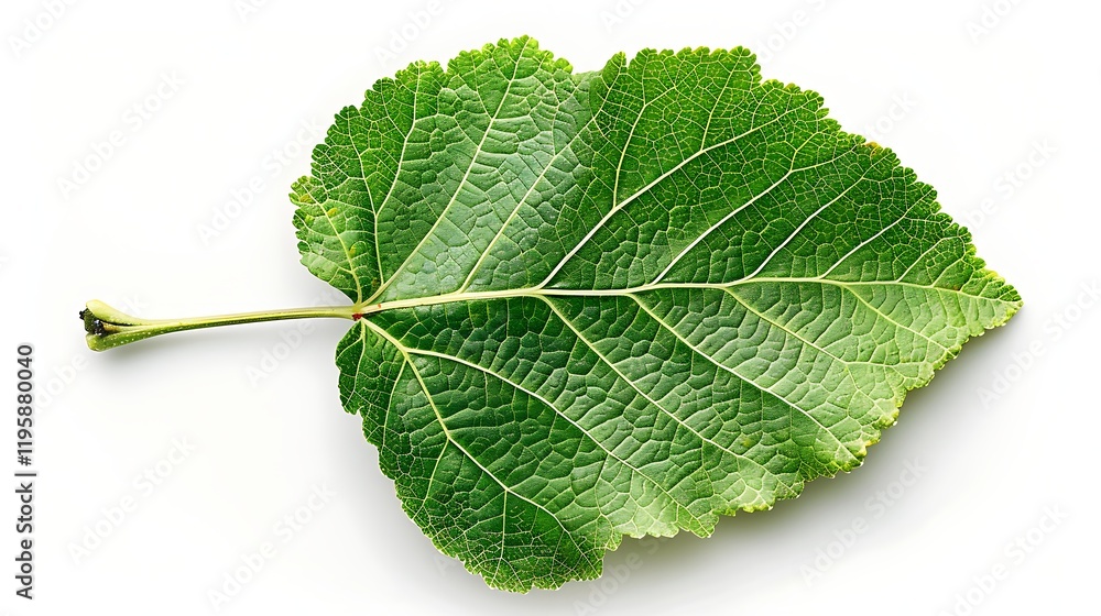 Fototapeta premium A single mulberry leaf with detailed veins, isolated on a white background