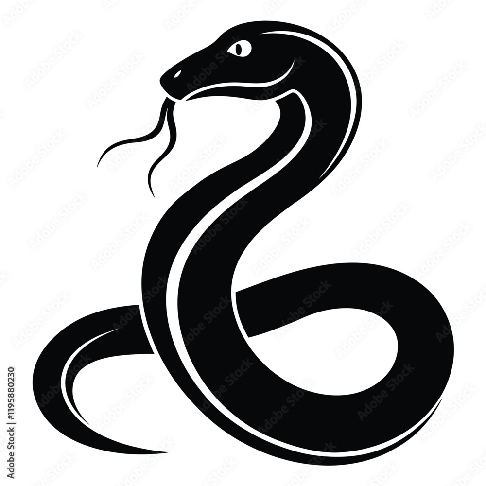 Fototapeta premium snake icon, snake vector silhouette, curved snake animal design illustration, black reptile graphic symbol, dangerous wild snake outline logo 