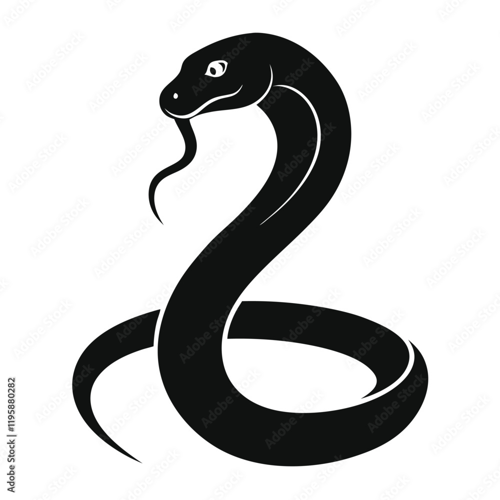 Fototapeta premium snake icon, snake vector silhouette, curved snake animal design illustration, black reptile graphic symbol, dangerous wild snake outline logo 