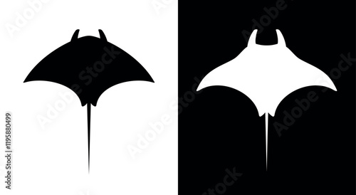 Stingray icon. Sea fish with a poisonous spine. Silhouette of a flat fish with a tail.