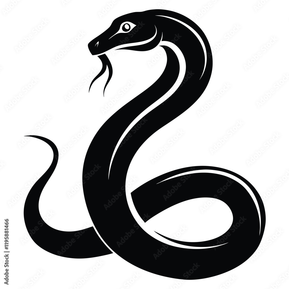 Fototapeta premium snake icon, snake vector silhouette, curved snake animal design illustration, black reptile graphic symbol, dangerous wild snake outline logo 
