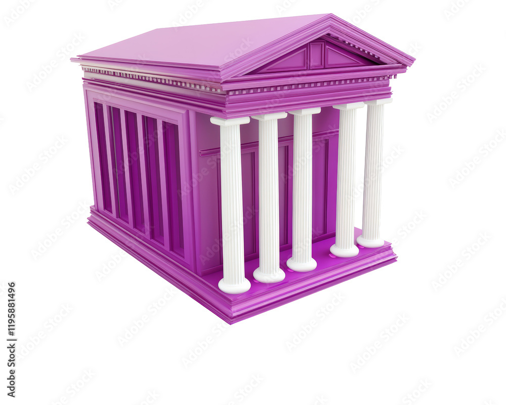 Isolated Purple Bank Building with White Columns Isolated Purple Bank Building with White Columns