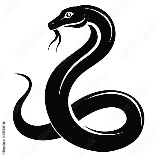 snake icon, snake vector silhouette, curved snake animal design illustration, black reptile graphic symbol, dangerous wild snake outline logo  
