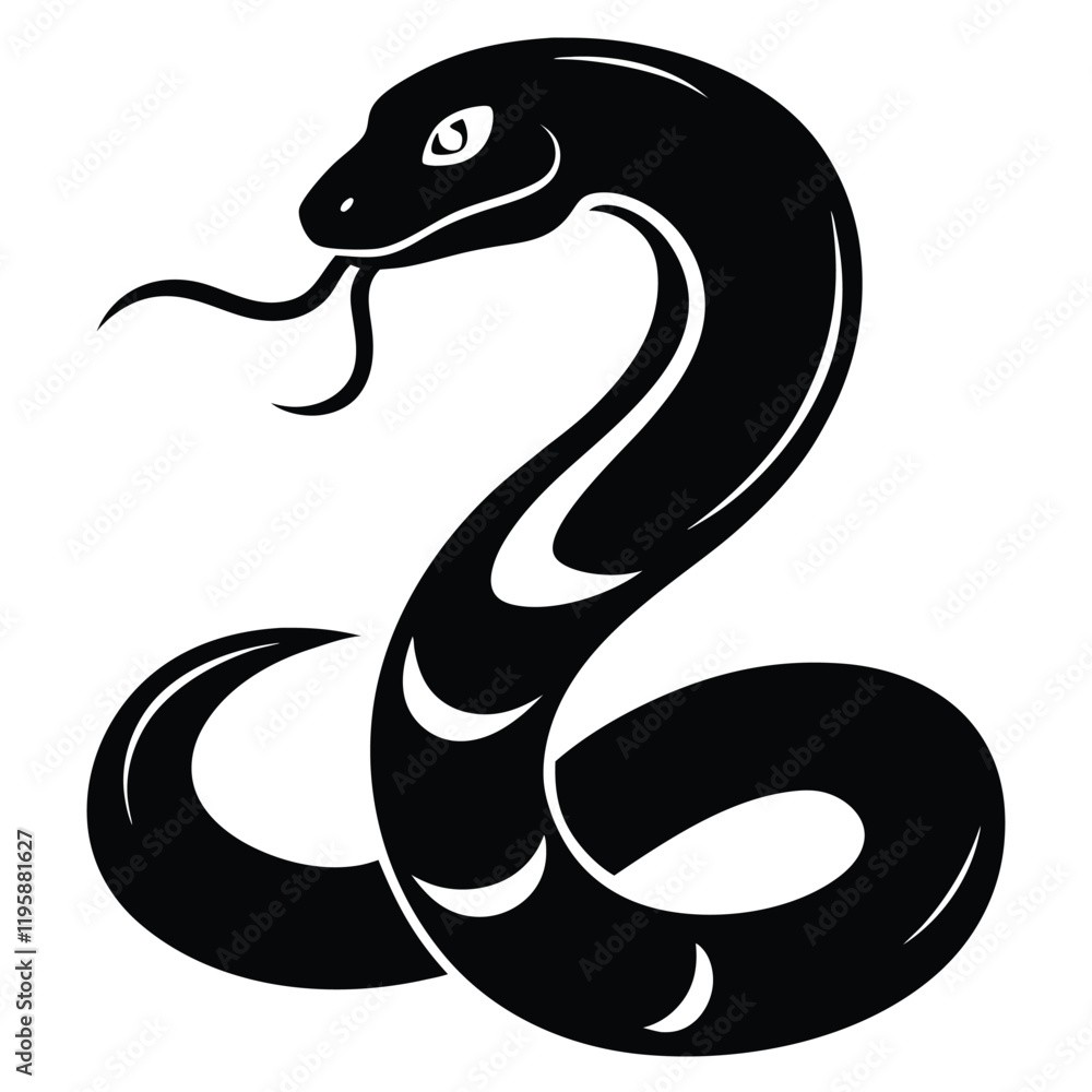 Naklejka premium snake icon, snake vector silhouette, curved snake animal design illustration, black reptile graphic symbol, dangerous wild snake outline logo 