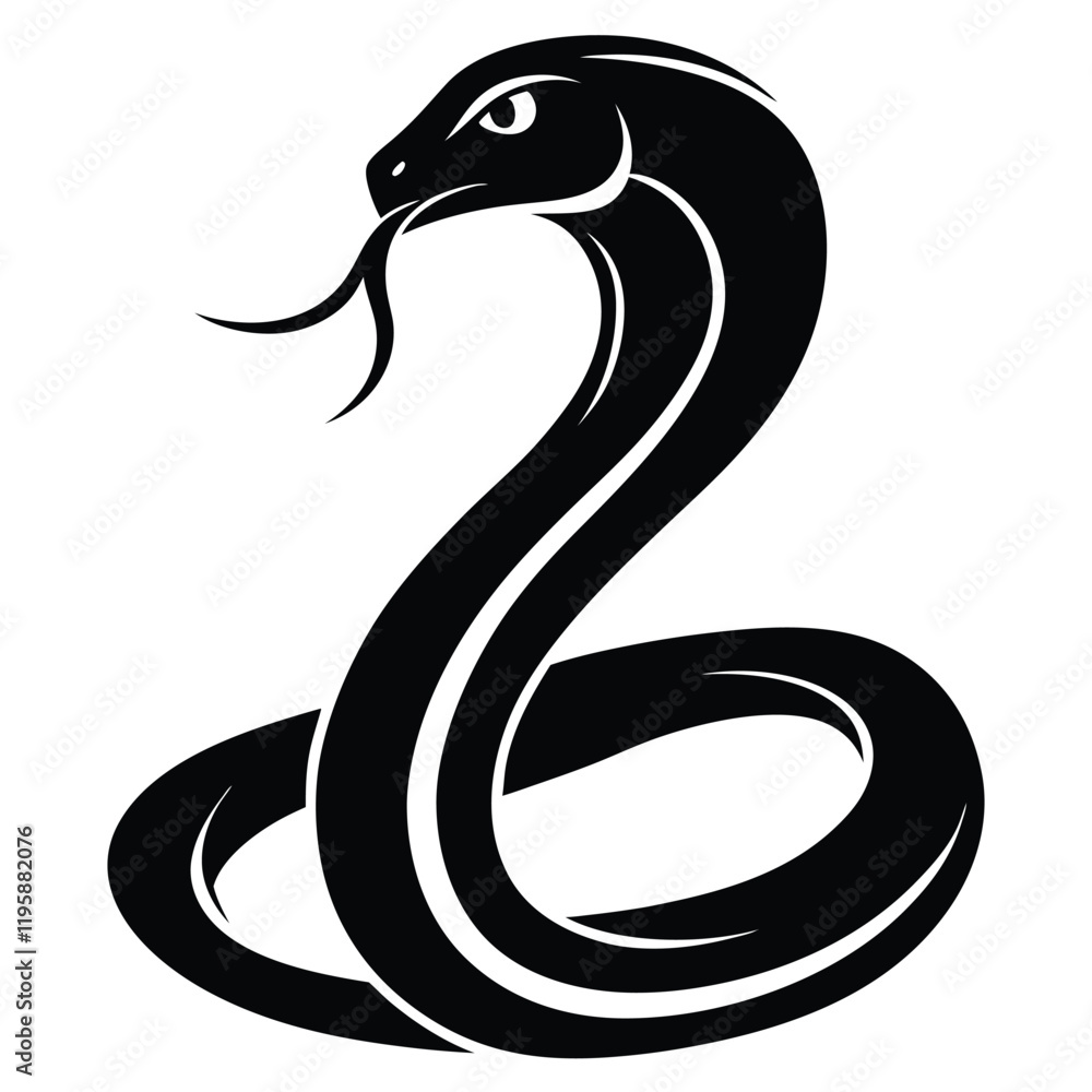 Fototapeta premium snake icon, snake vector silhouette, curved snake animal design illustration, black reptile graphic symbol, dangerous wild snake outline logo 