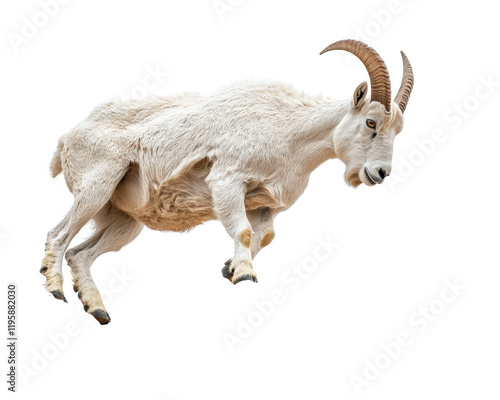 Isolated White Mountain Goat in Mid-Leap photo